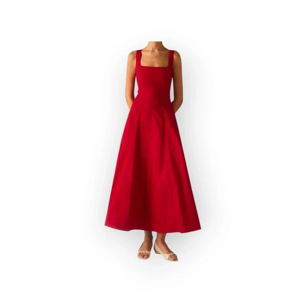 New commense Red Maxi Dress Square Neck Lace-Up Corset Back Size large - Picture 7 of 13